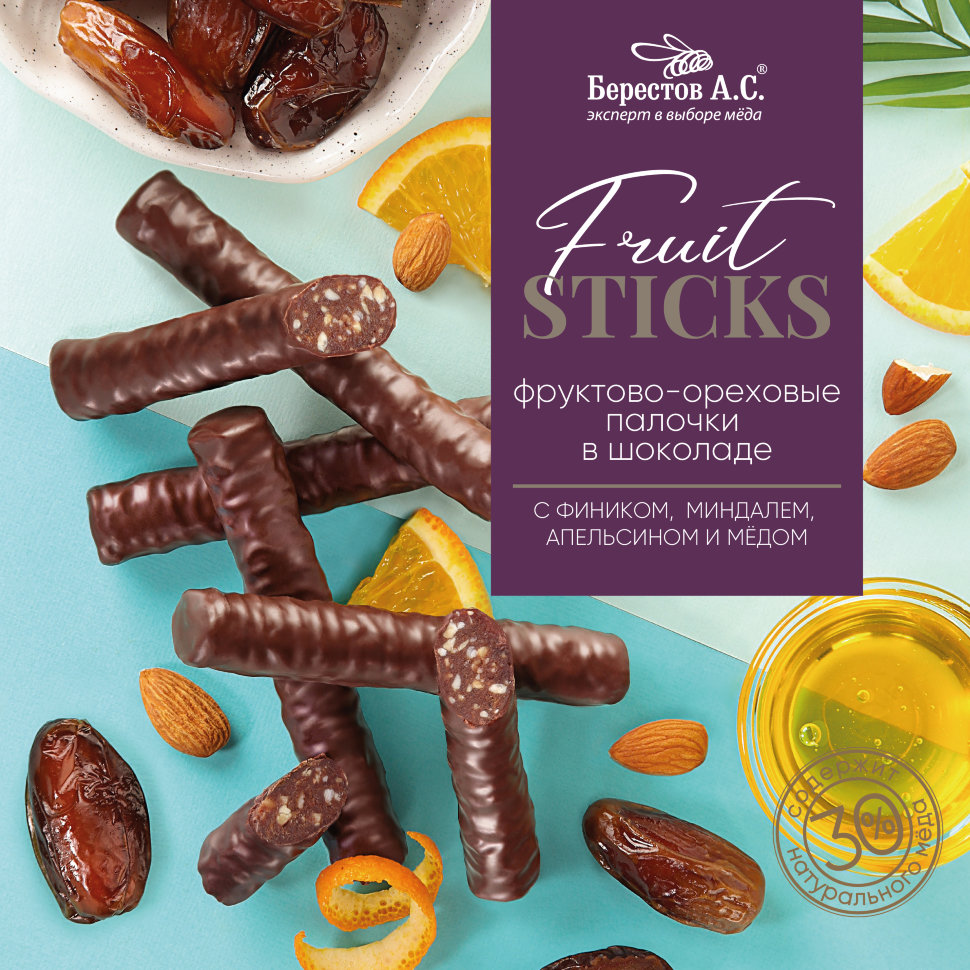  Берестов Fruit Stiсks с фиником, миндалём, апельсином и мёдом, 175г   в Видном